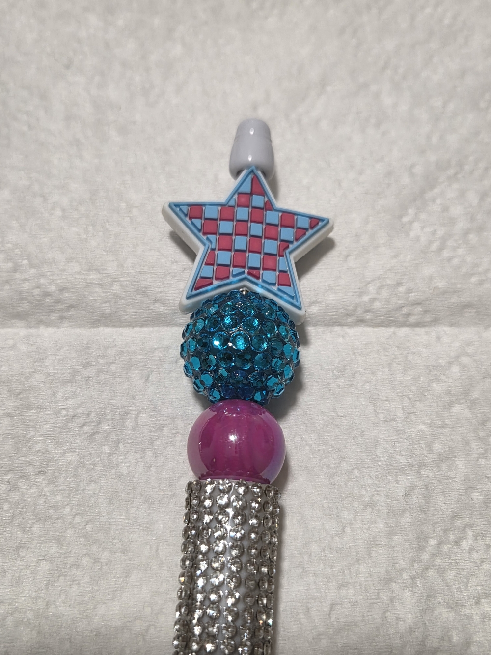 Star Top Rhinestone Beaded Ballpoint Pen - Turquoise & Pink - Picture 2 of 2